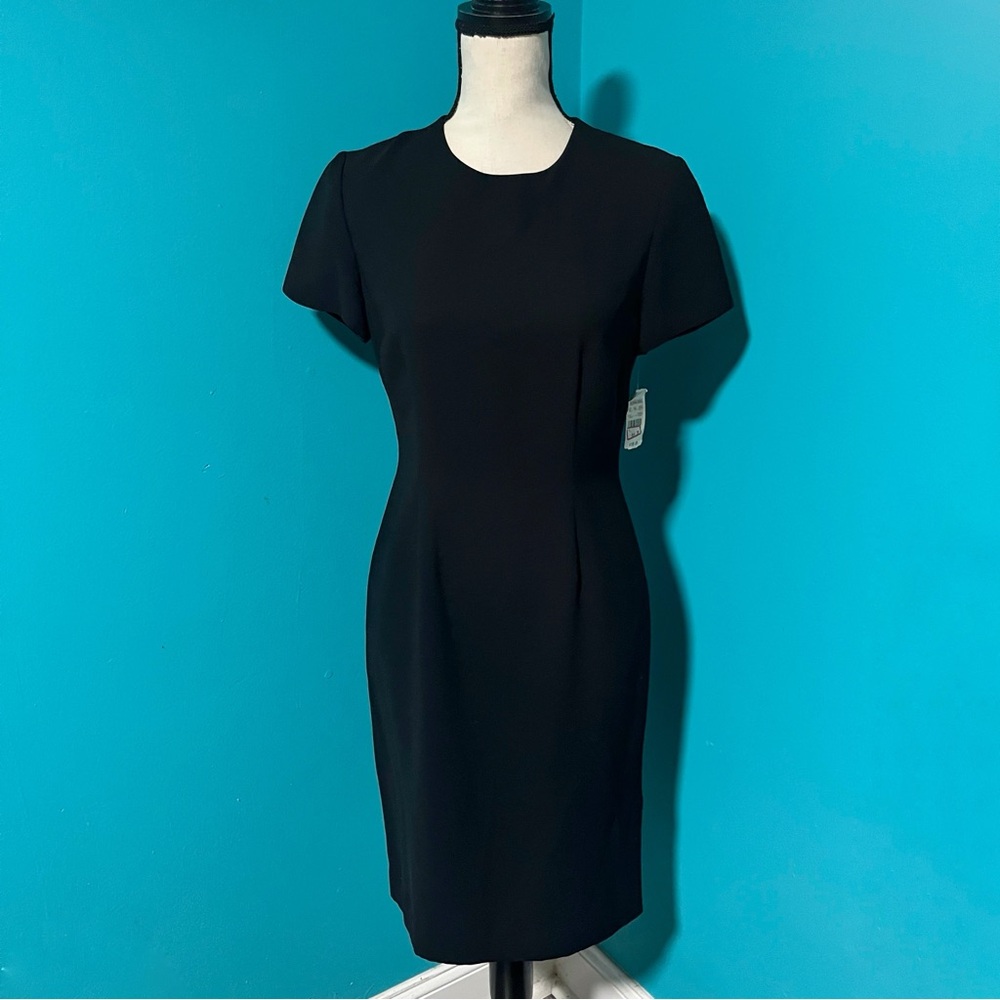 NWT David Warren 6P Solid Black Short Sleeve Sheath Dress